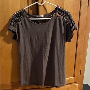 Madewell Charcoal Short Sleeve Top with Cutout Detail
